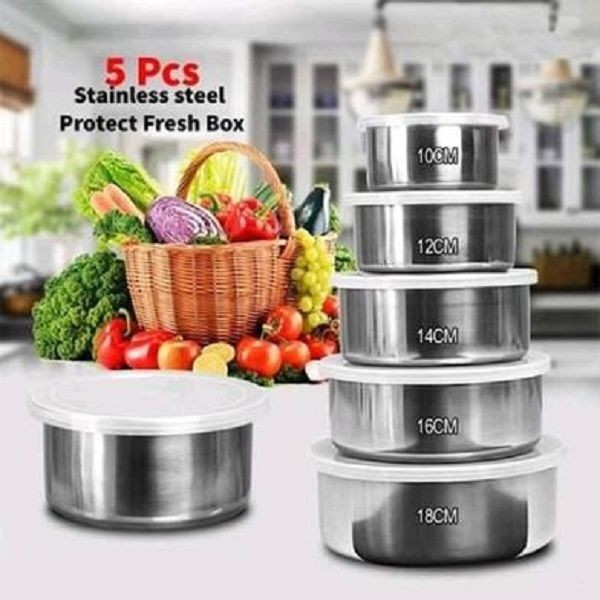 Stainless Steel Food Container Storage Box With Cover 5 In 1 Set  - ID 1015572