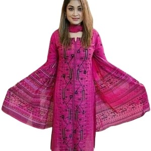 Unstitched High Quality Cotton Block Print Three Piece For Women - Experience the Blend of Fashion and Comfort with This Exclusive Cotton Set