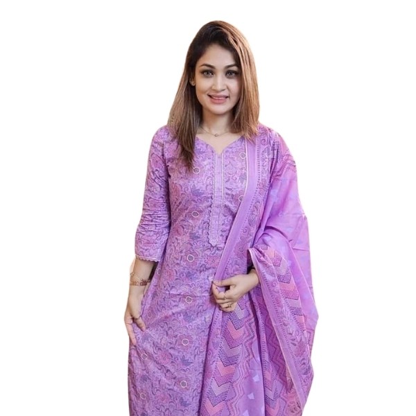 Unstitched High Quality Cotton Block Print Three Piece
