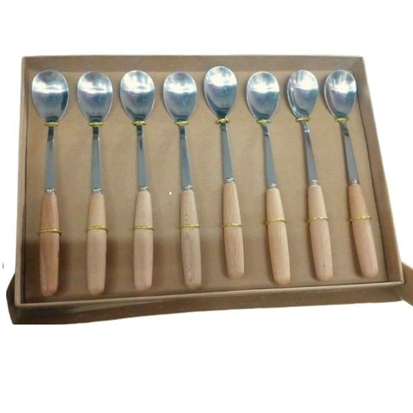 8 Pcs Japanese Style Beech Stainless Steel Long Handle Spoons  - 1015441
